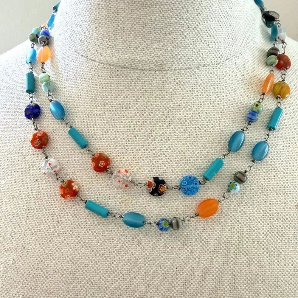 Cookie Lee Colorful Millefiori Beaded Long Necklace